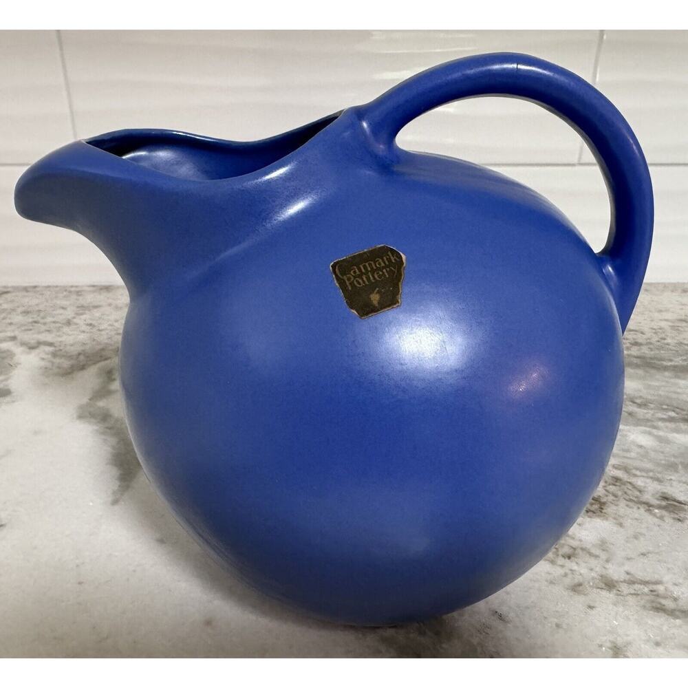 Vintage Rare MCM Camark Cobalt Blue Heavy Pottery Pitcher